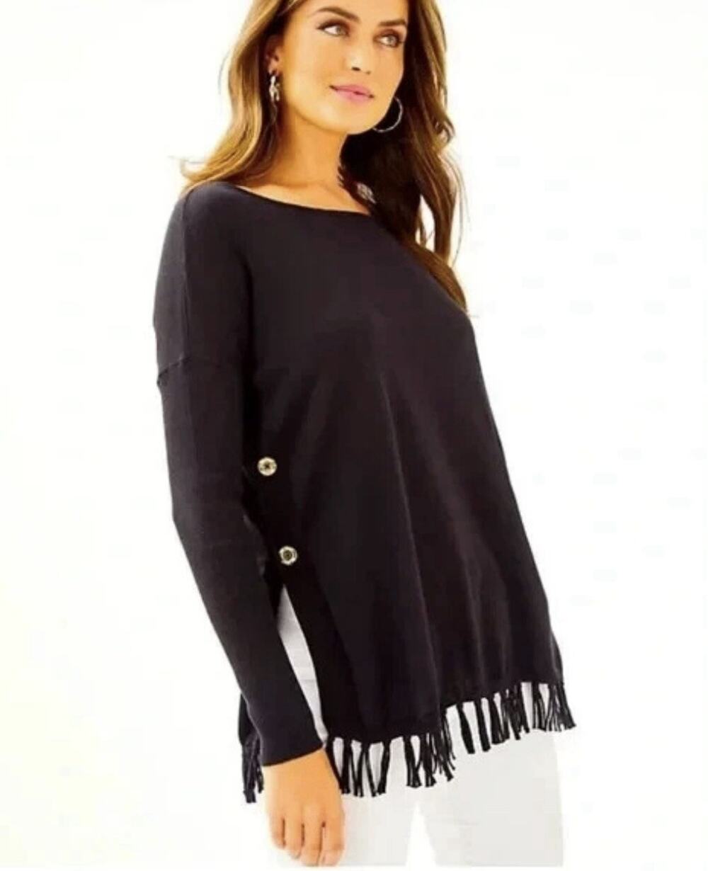 Lilly Pulitzer Ramona black fringe sweater Size Small